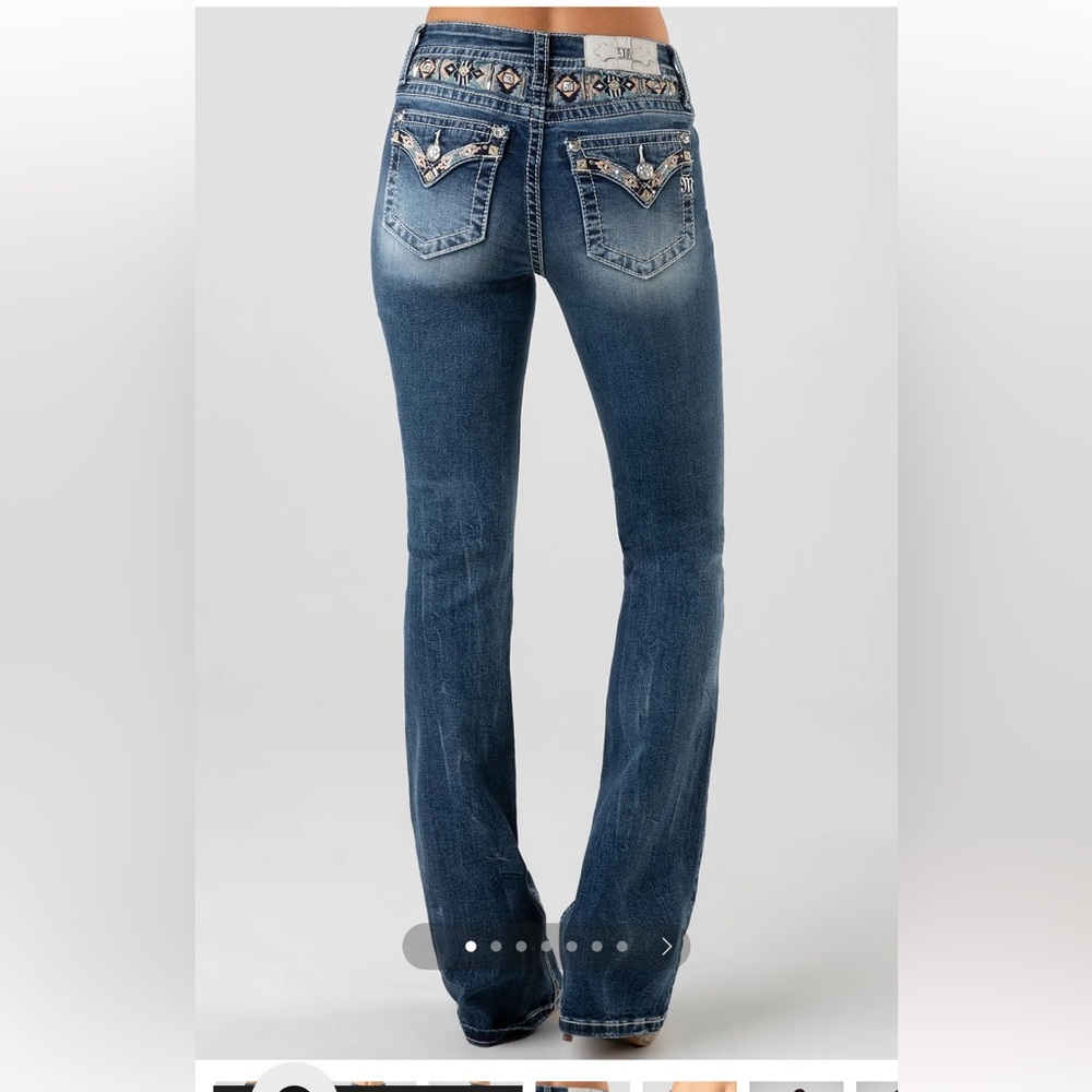 Miss Me Aztec Valley Bootcut Jeans Mid-Rise Dark Wash Slim Fit 26 x 34 NWT